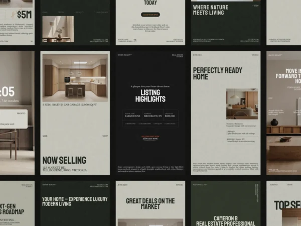 40 expertly crafted real estate Instagram story templates in Canva, perfect for showcasing property tours and local market insights.