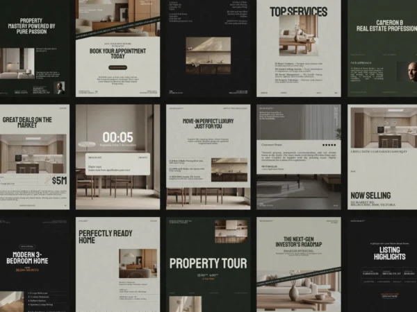 Professional real estate Instagram post template featuring a striking layout for showcasing properties in 1080x1350 PX for Canva users.