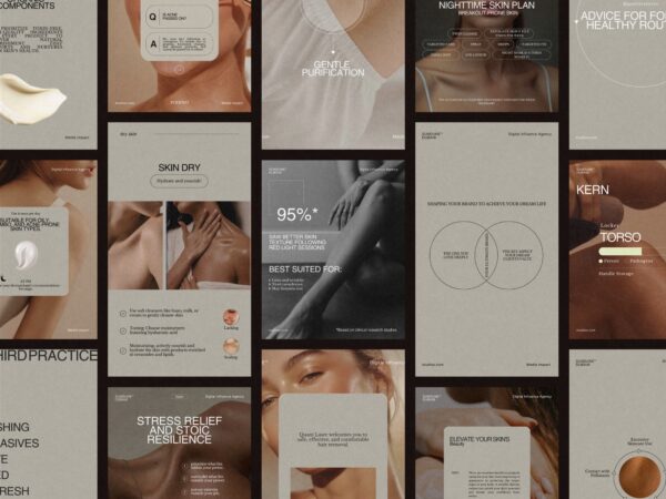 Professional skincare Instagram post template showcasing a routine with vibrant visuals, designed for Canva at 1080x1350 PX.