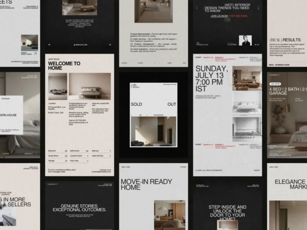 Elegant 1080x1350 px real estate Instagram post template showcasing customizable text and vibrant property images for effective realtor marketing.