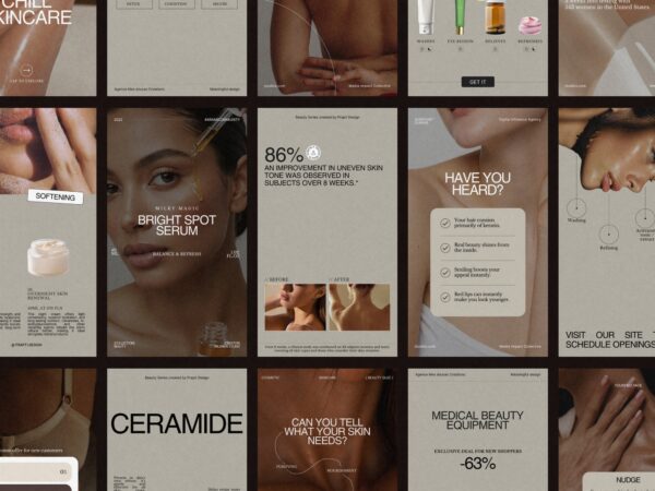 Editable Skincare Instagram story template featuring stylish layout, perfect for beauty brands to promote skincare products and tips seamlessly.