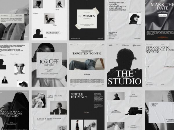 Editable Canva Instagram Marketing Post Templates designed for small business promotions, featuring stylish layouts for launches and sales campaigns.