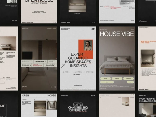 Stylish Real Estate Instagram story templates designed for Canva, perfect for showcasing property tours at 1080x1920px.
