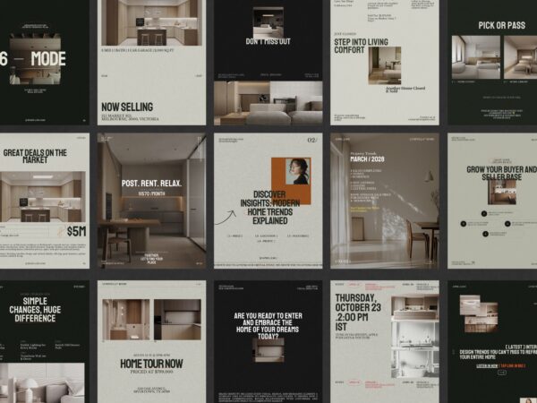 Modern 1080x1350 PX Canva templates for real estate posts showcasing properties to drive buyer inquiries and create a professional online presence.