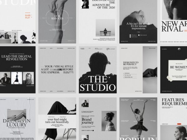 Professional Instagram marketing post template bundle featuring customizable Canva layouts, ideal for engaging content creation.