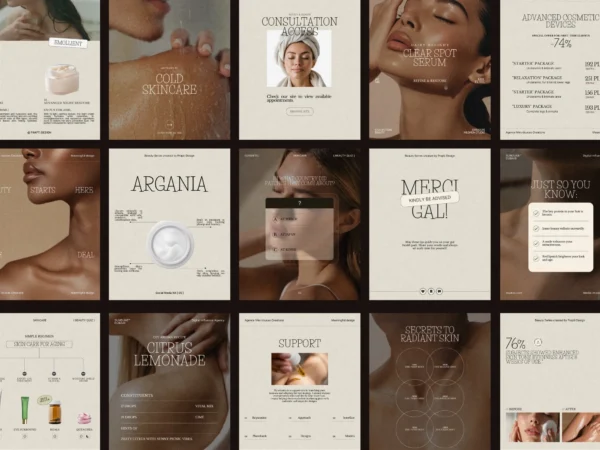 Stylish Skincare Instagram post template featuring a clean layout for promoting products, matching the aesthetic of modern beauty brands.