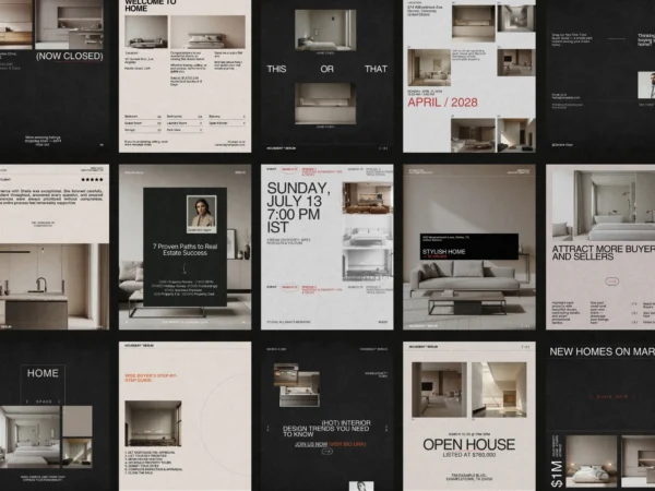 Stylish Real Estate Instagram post template designed for Canva, featuring modern layouts, ideal for showcasing property listings at 1080x1350 PX.