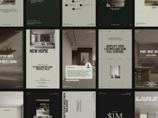 Stunning Canva real estate Instagram story templates showcasing properties and market insights, sized perfectly at 1080x1920 PX.