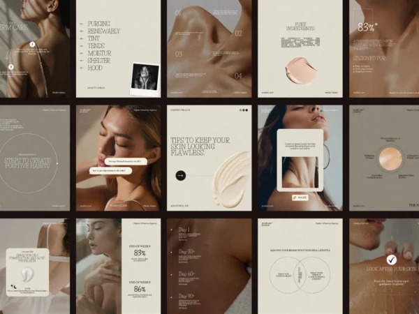 Elevate your beauty brand with 35 customizable skincare Instagram post templates designed for Canva, perfect for showcasing products in style.