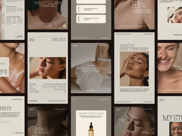 Stylish Canva post and story template showcasing skincare routine tips in a professional layout, perfect for beauty brands and estheticians.