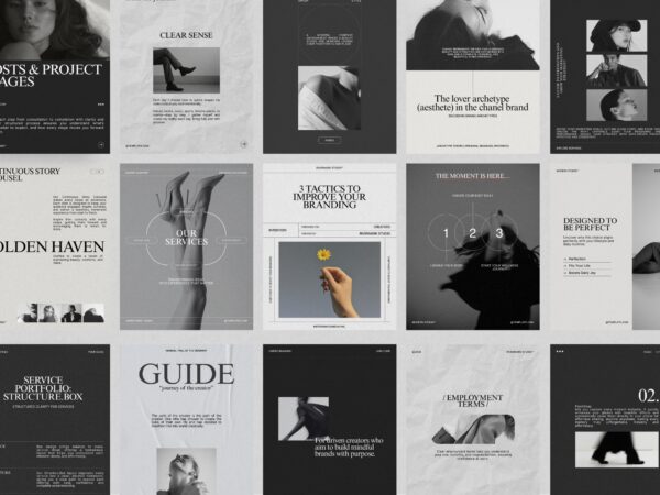 Stylish Instagram Marketing Post Kit featuring 35 editable Canva templates, ideal for promoting launches and sales campaigns in 1080x1350 PX.