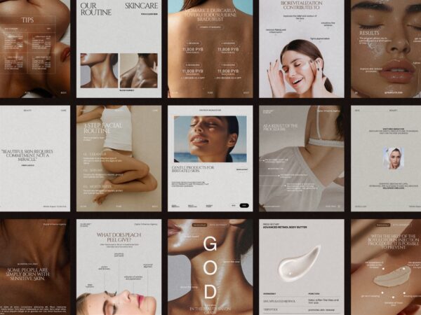 Elegant Skincare Instagram post template, designed for Canva, featuring aesthetic layouts perfect for beauty brands to highlight products.