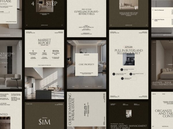 Stylish Canva templates for real estate posts, featuring sleek design and customizable layouts in 1080x1350 PX, perfect for brand consistency.