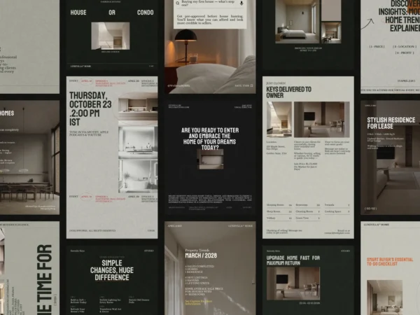 Stylish Canva templates designed for real estate posts, featuring customizable layouts for professional branding at 1080x1350 PX.