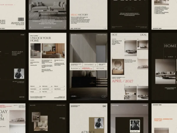 Vibrant Canva property tour stories designed for realtors, showcasing listings with stunning visuals in 1080x1920 PX format.