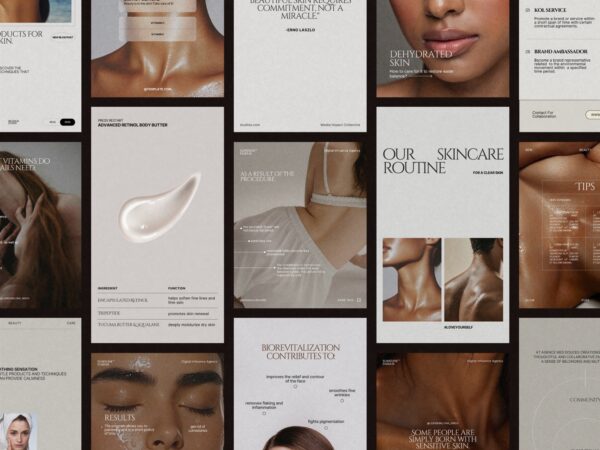 Elegant Canva skincare post template showcases vibrant routines and tips, designed to inspire beauty brands with professional aesthetics.