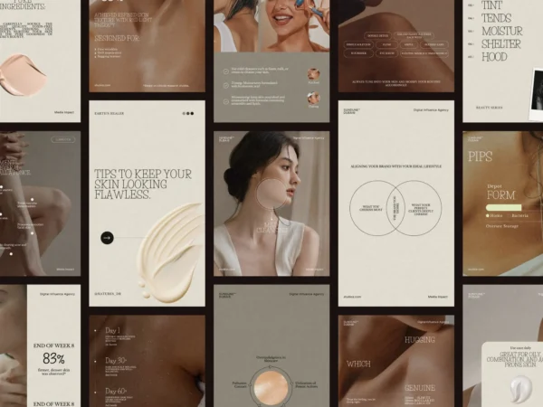 Elegant Canva skincare post template featuring a glow-enhancing product routine, designed for beauty brands to engage their audience effectively.