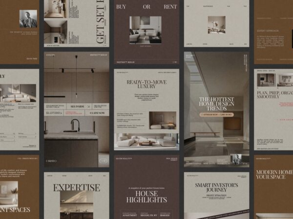 Stunning real estate Canva bundle templates designed for Instagram posts, featuring polished layouts that enhance realtor marketing content.