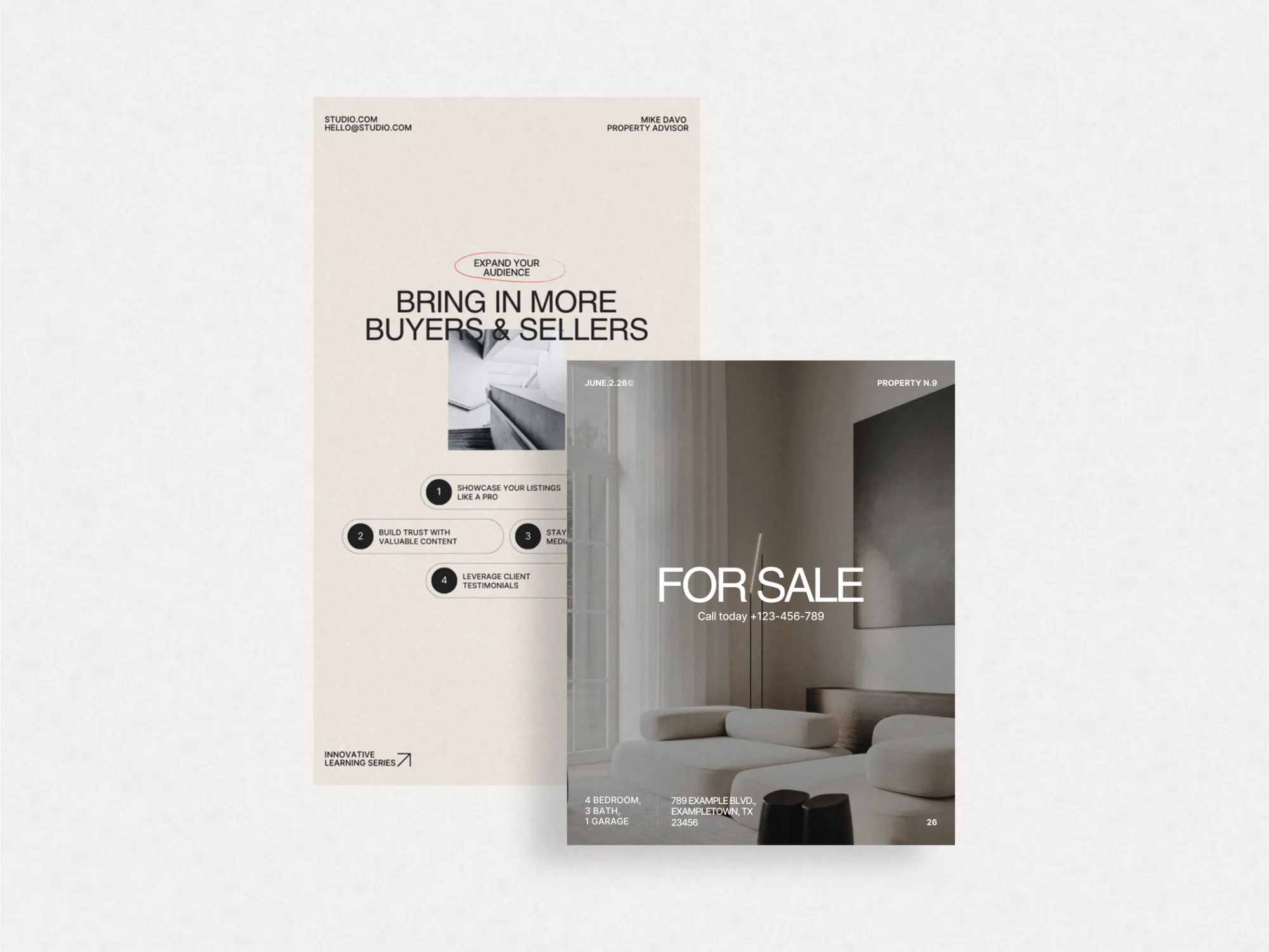 Professional digital templates for real estate marketing on Instagram, featuring customizable designs to enhance property listings using Canva.