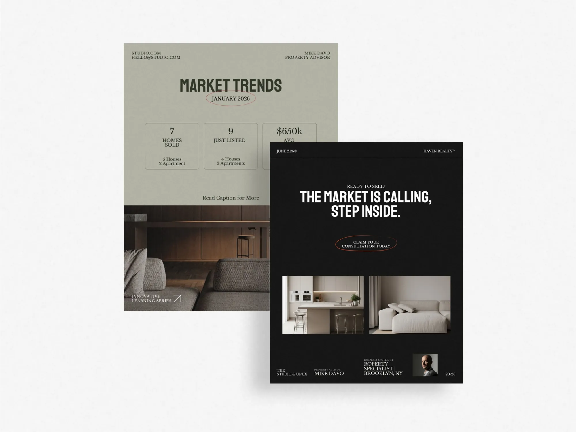 Eye-catching digital download of 120 real estate post templates designed for Canva, perfect for realtors to enhance property listings and attract clients.