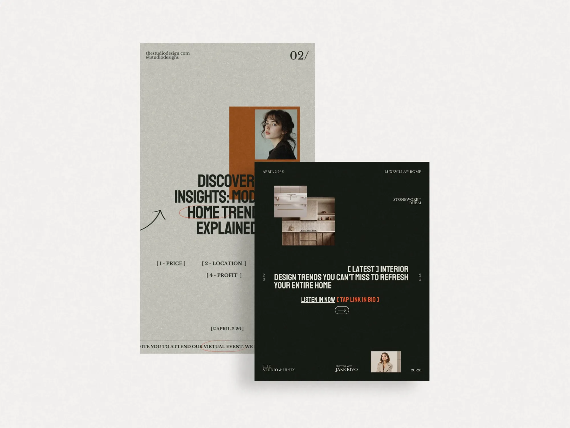 Visually cohesive Instagram story templates for real estate agents, promoting listings with elegant design and branding in mind, 1080x1920 PX.