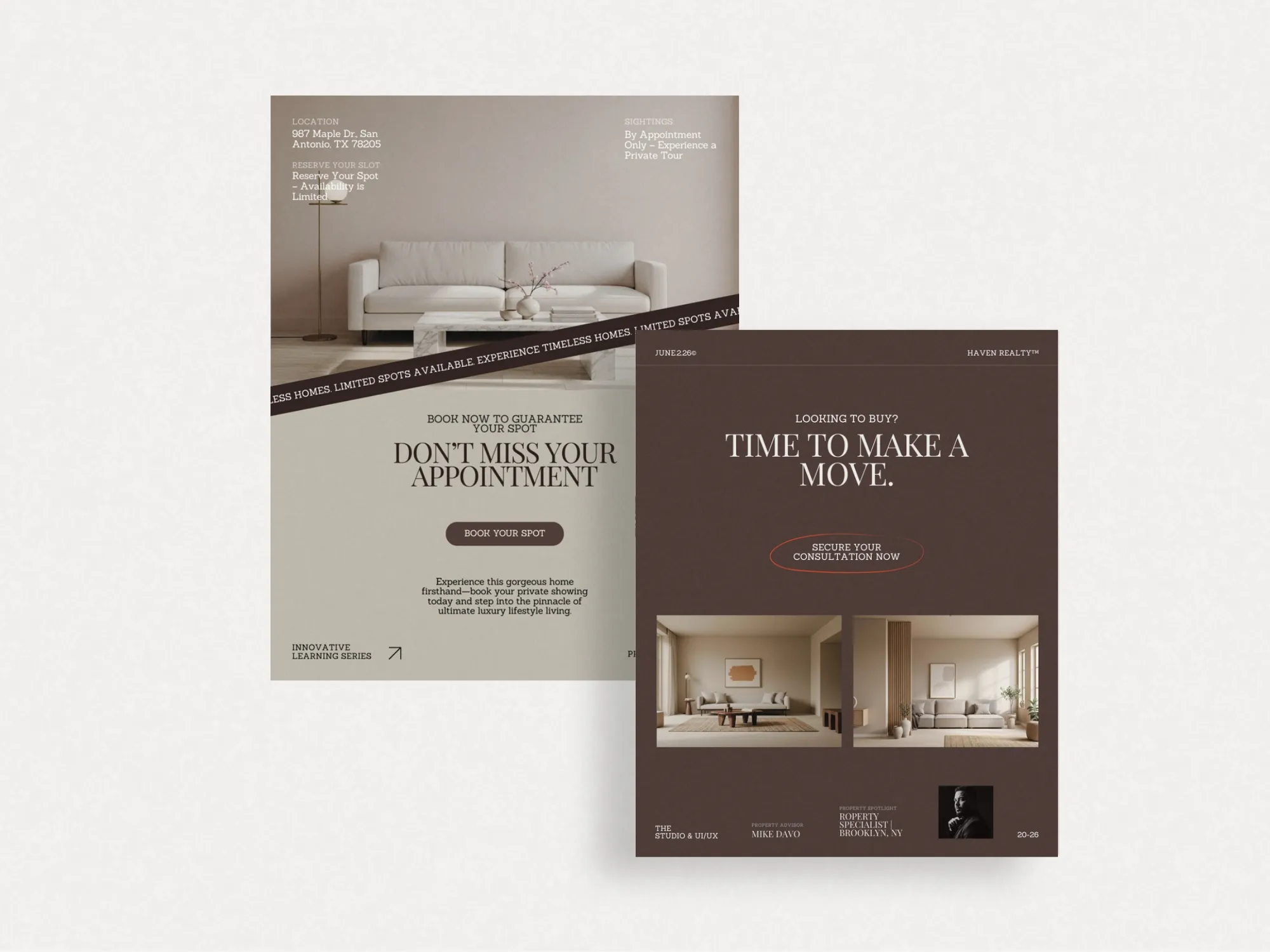 Stylish Canva property listing post template for Instagram, ideal for real estate professionals to create eye-catching posts with ease.