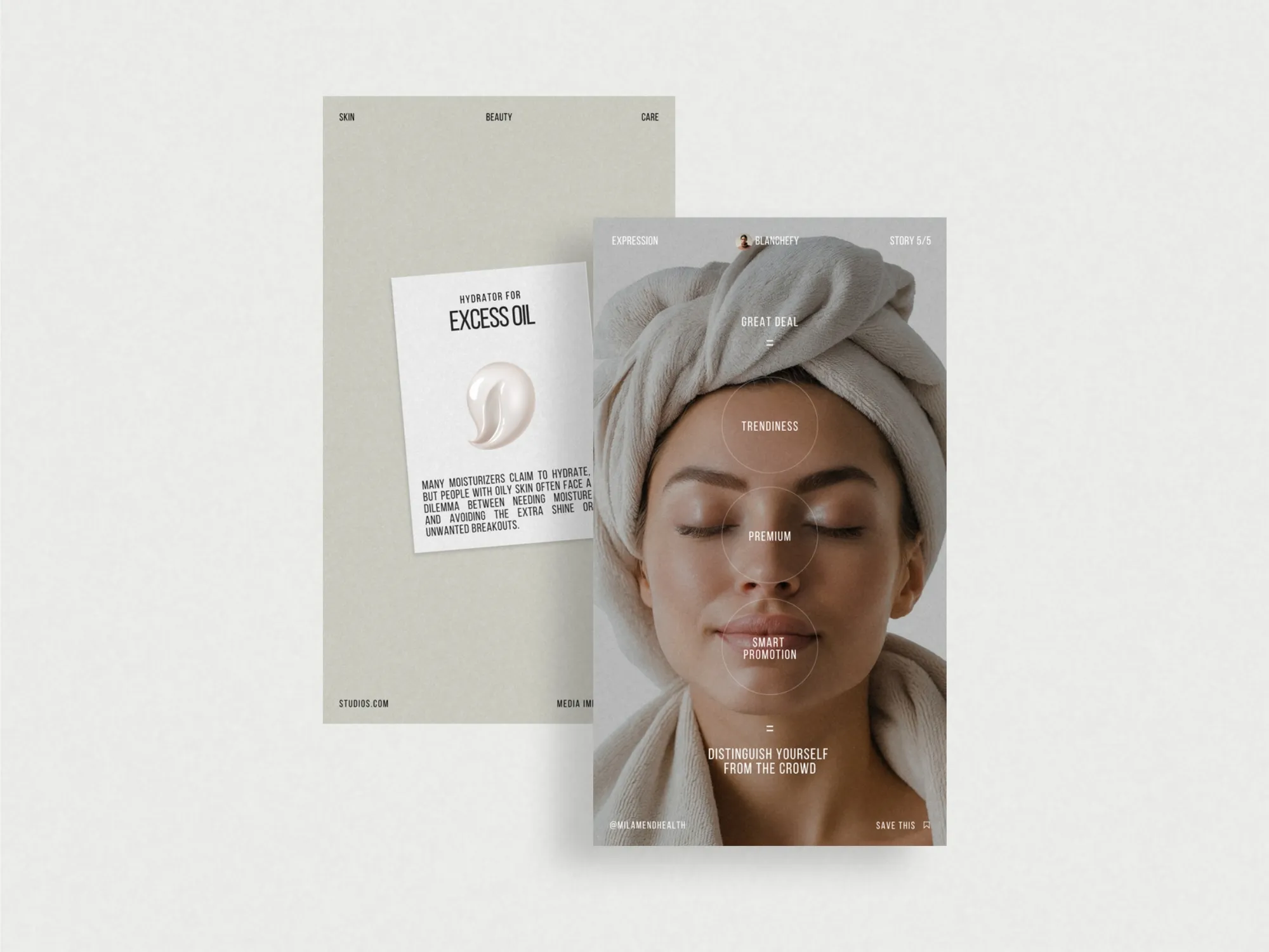 Professional Canva beauty story designs for skincare brands, featuring cohesive aesthetics perfect for product launches and tips.