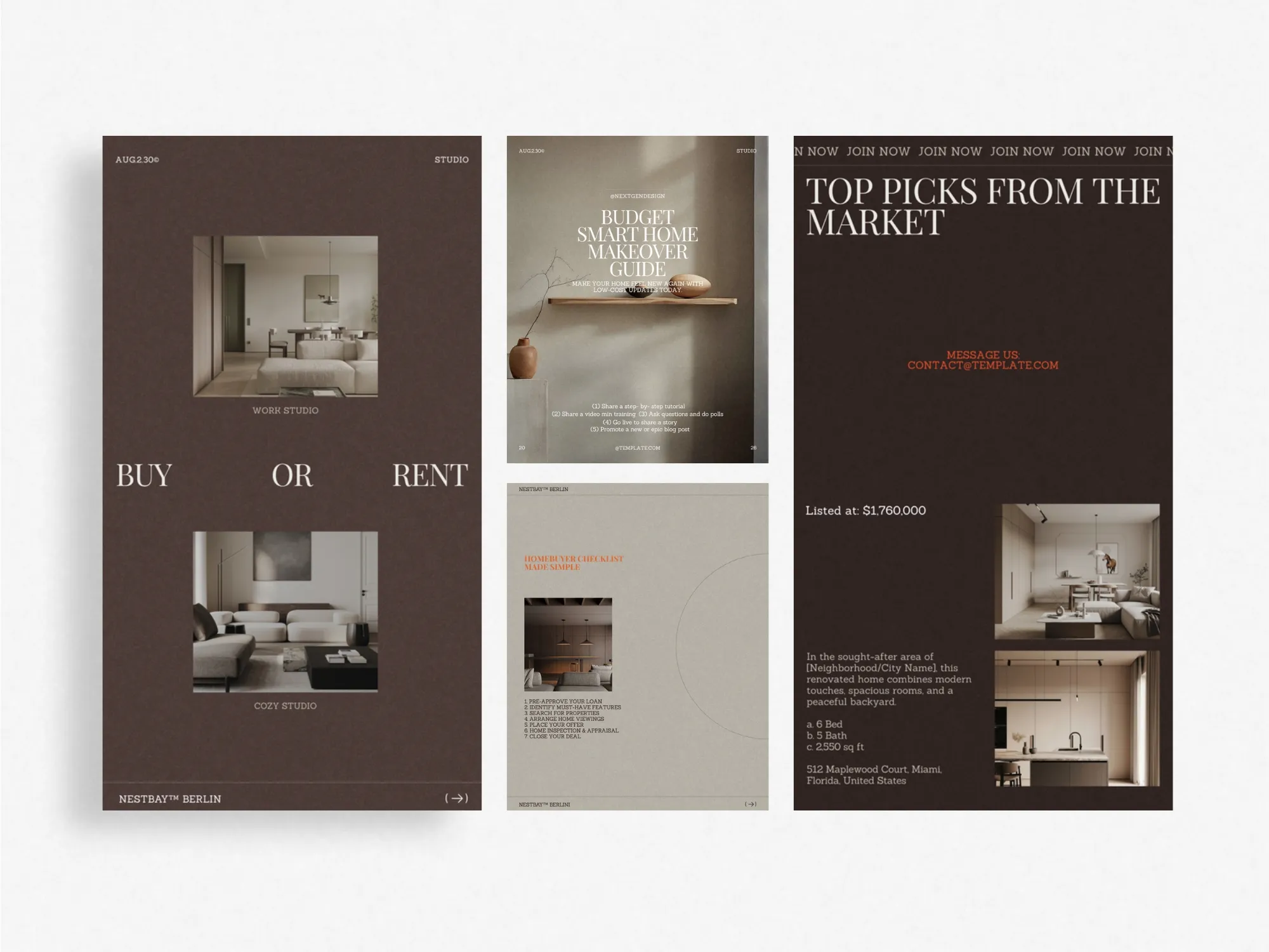 Stylish and professional 1080x1920 PX Instagram story templates ideal for real estate agents to showcase properties with flair.