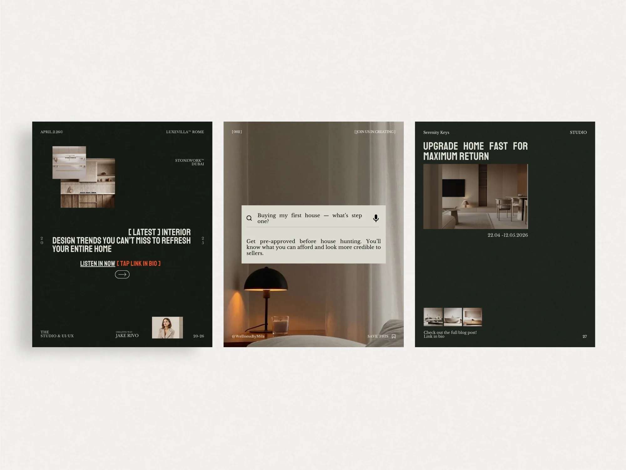 Stylish digital download template for Instagram posts tailored for real estate agents, providing 40 unique layouts at 1080x1350 PX.