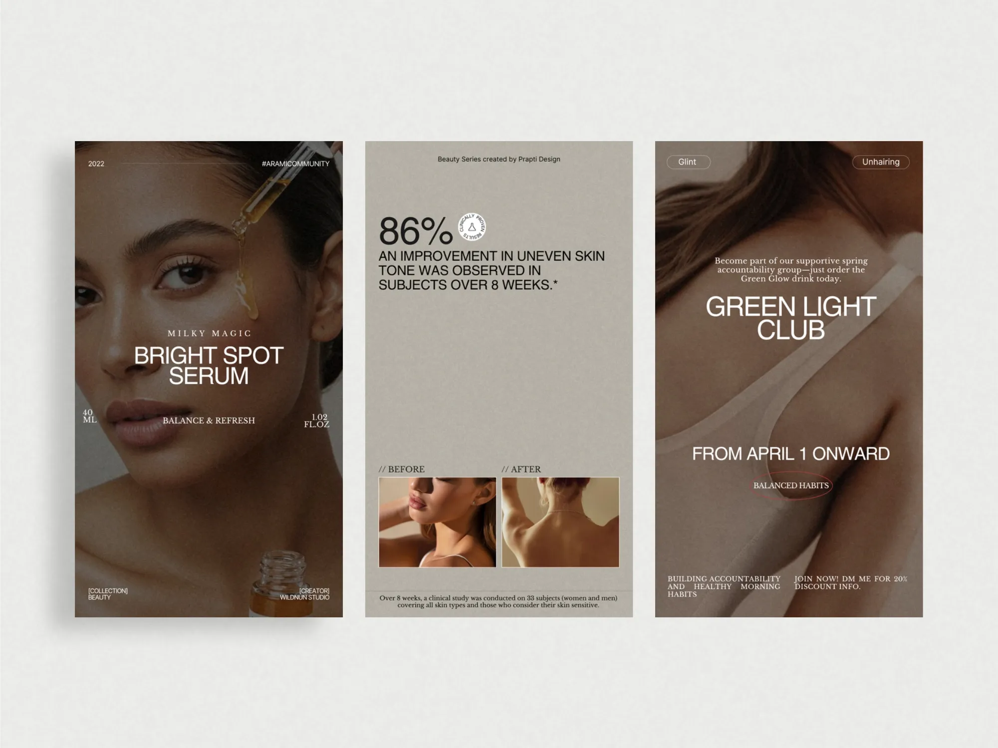 Skincare Instagram story template with a cohesive aesthetic, designed for brands looking to create eye-catching beauty content effortlessly using Canva.