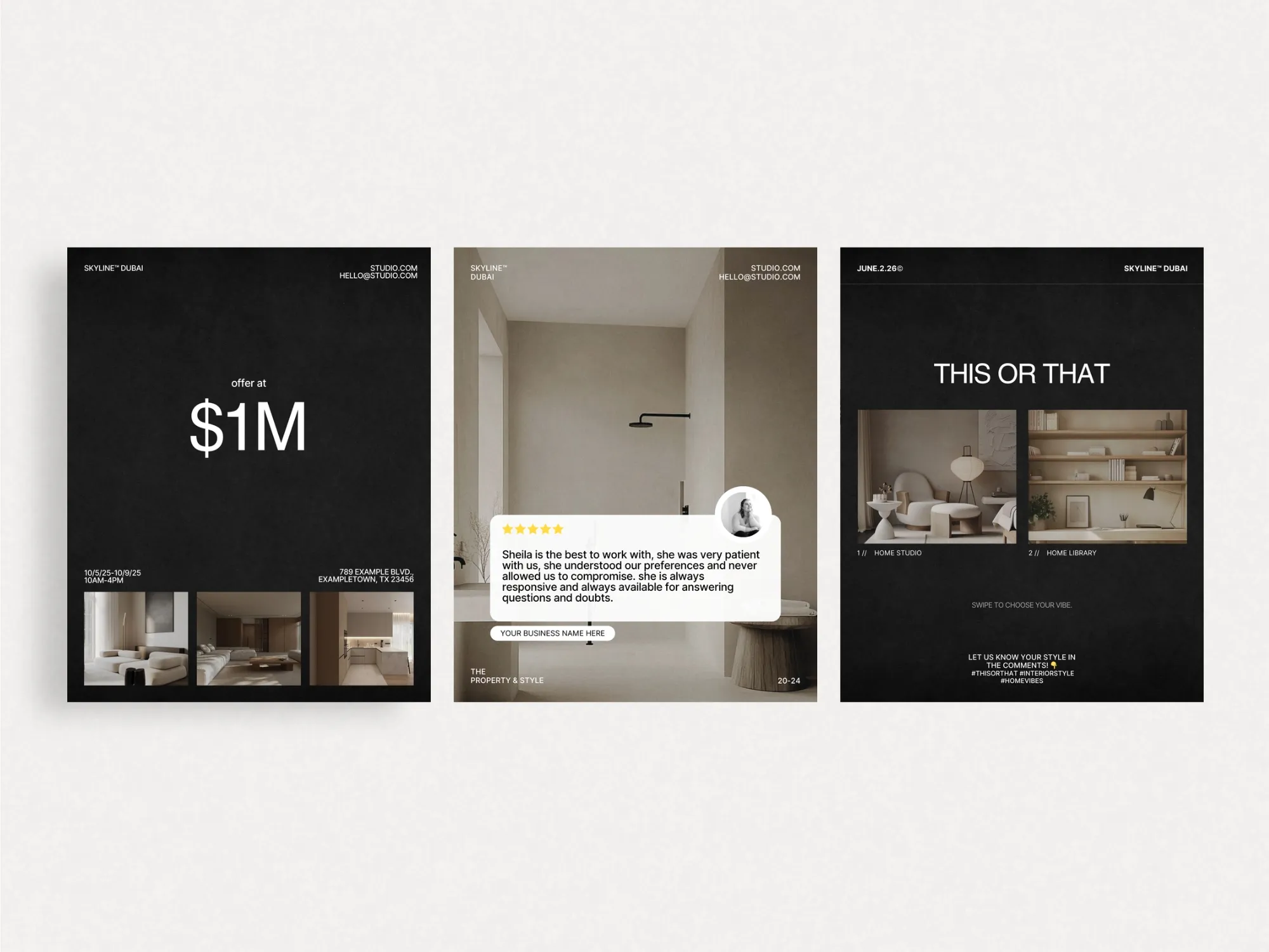 Stylish digital Canva templates for real estate agents, ideal for creating eye-catching Instagram posts at the perfect 1080x1350 PX size.