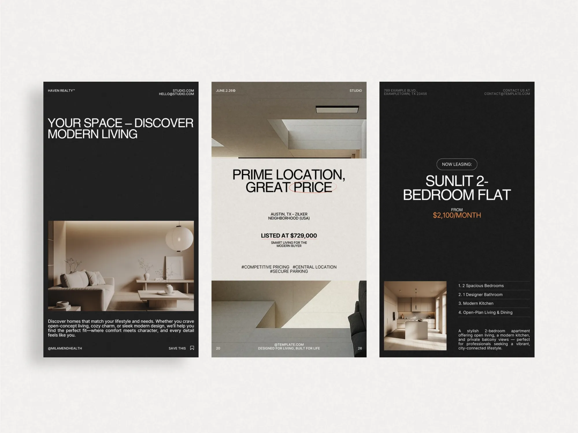 Professional realtor promo story kit featuring 40 unique templates, ideal for sharing market insights through Instagram stories.