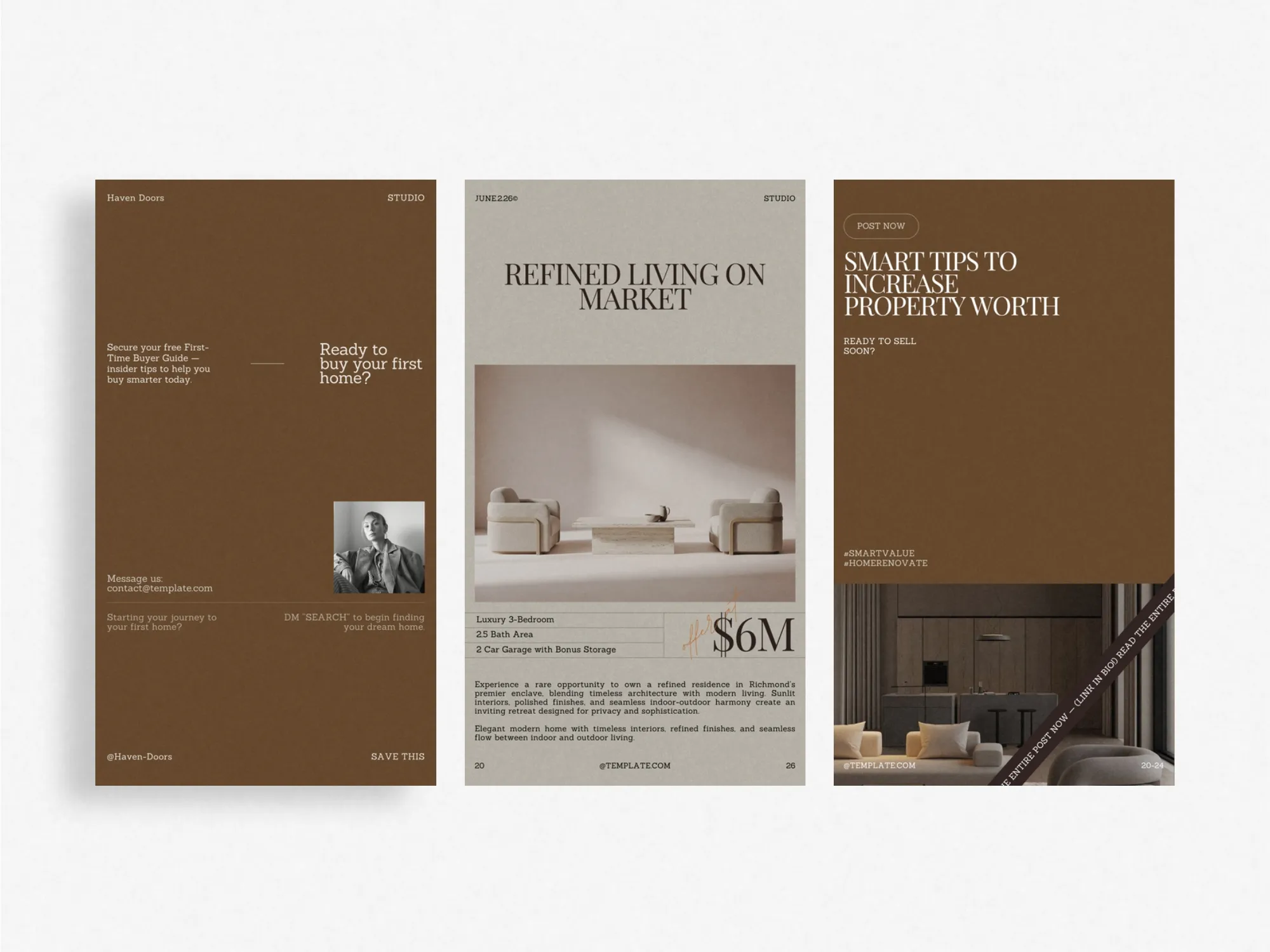 Stylish digital product dimensions 1080x1920 PX, offering real estate agencies ready-to-edit Instagram property tour stories enhancing engagement.