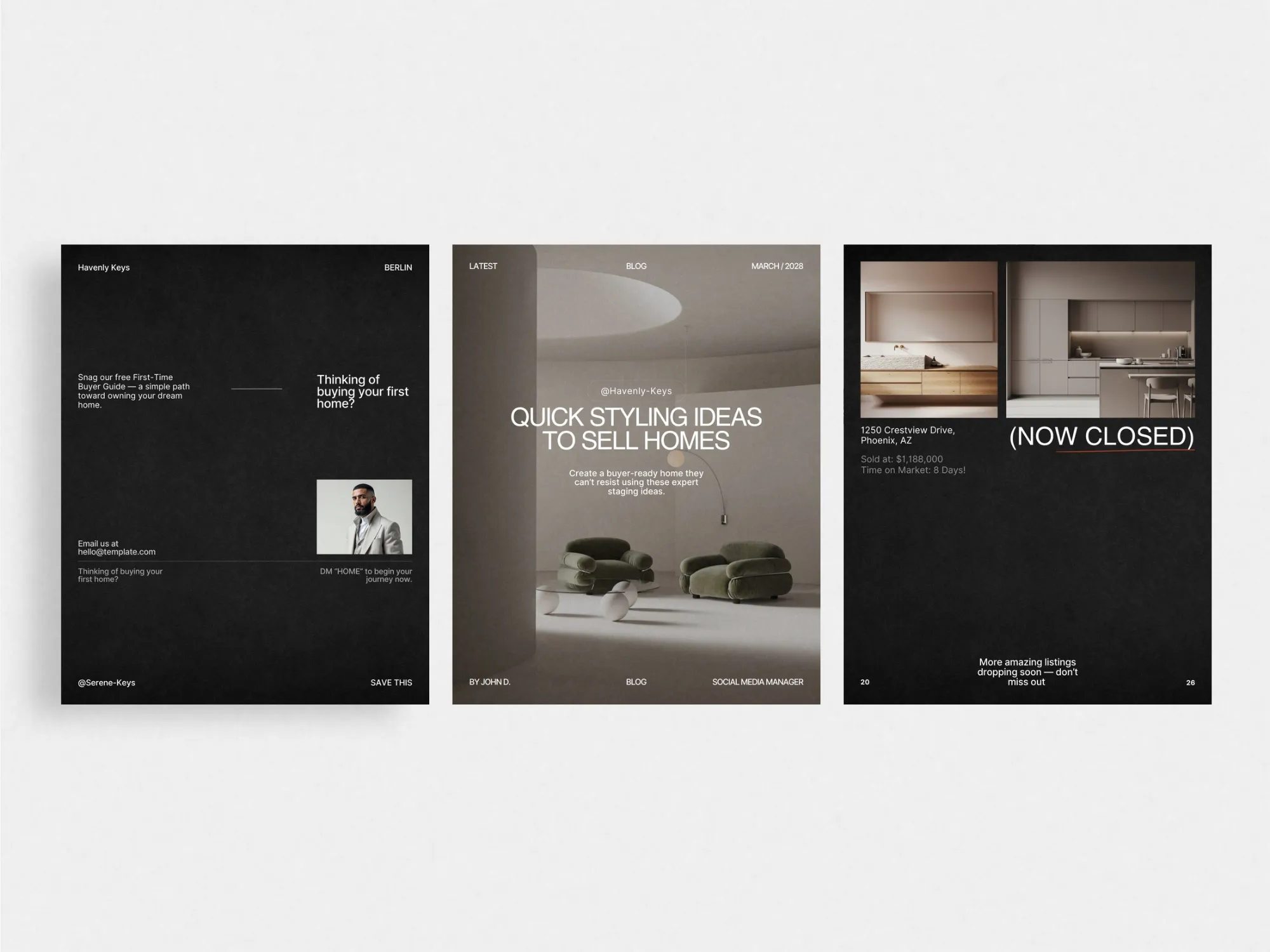 Professional 40-template bundle, specifically tailored for realty agencies, ensuring impactful Instagram content for real estate marketing at 1080x1350 PX.