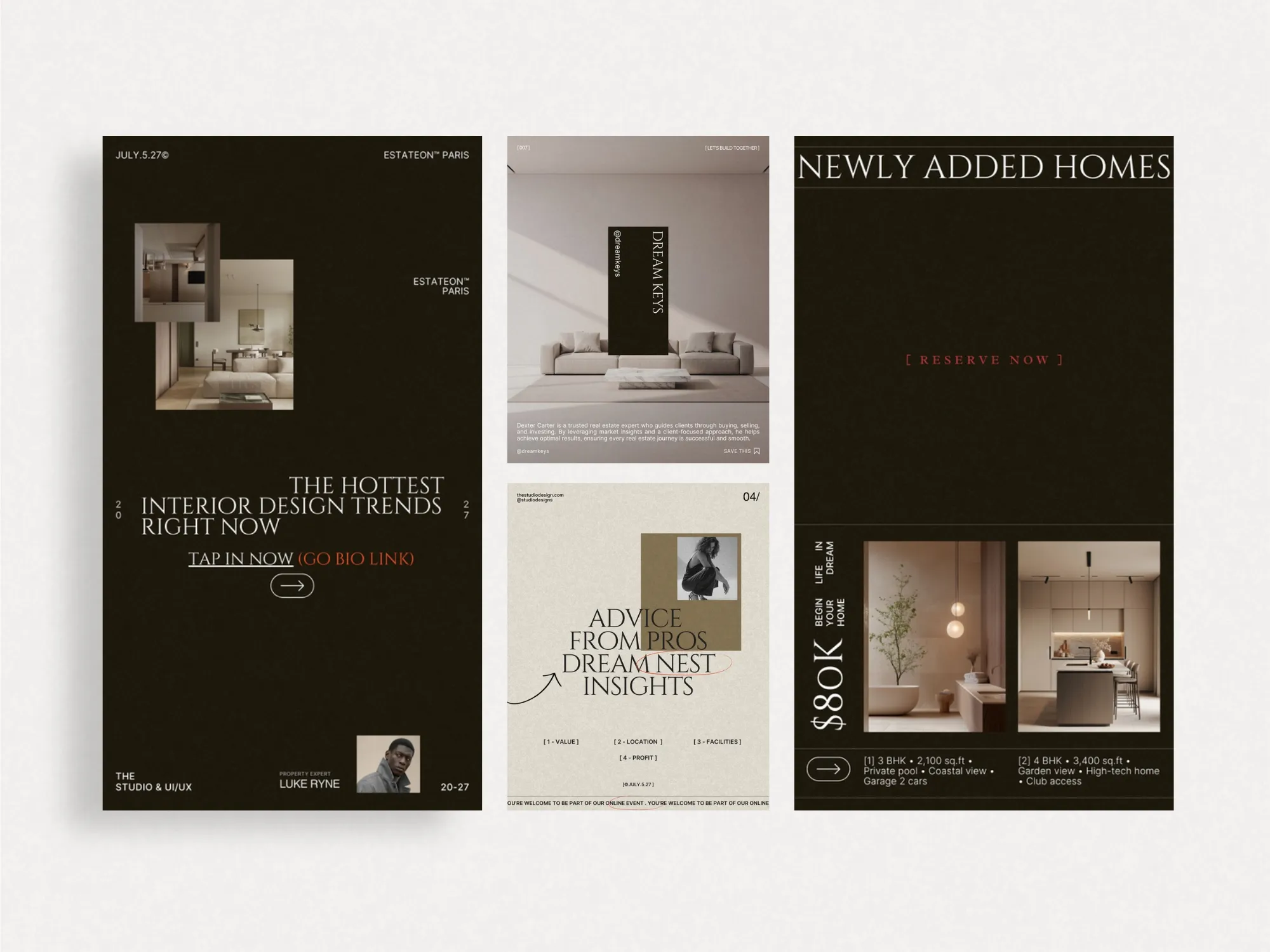 Aesthetic and branded real estate content pack, 80 Instagram templates perfect for capturing buyer interest using Canva.