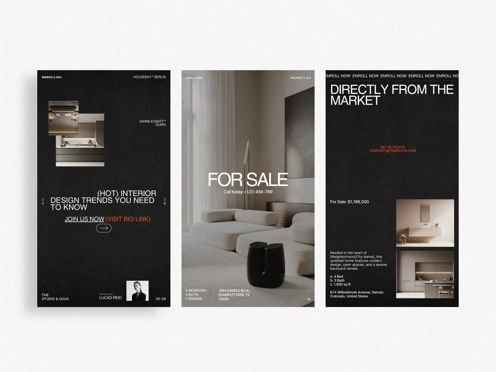 Promote properties with style using this Instagram property tour stories bundle, featuring 120 ready-to-edit Canva templates for realtors.