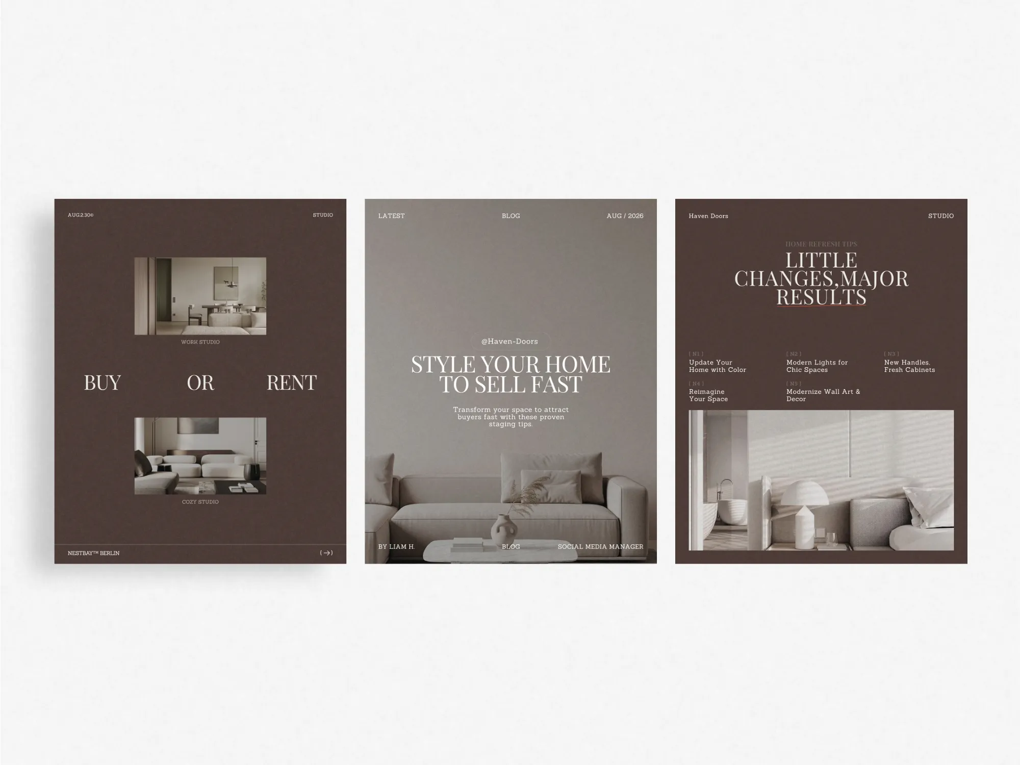 Editable Instagram post templates for real estate agents, showcasing modern aesthetics perfect for property promotions in 1080x1350 PX format.