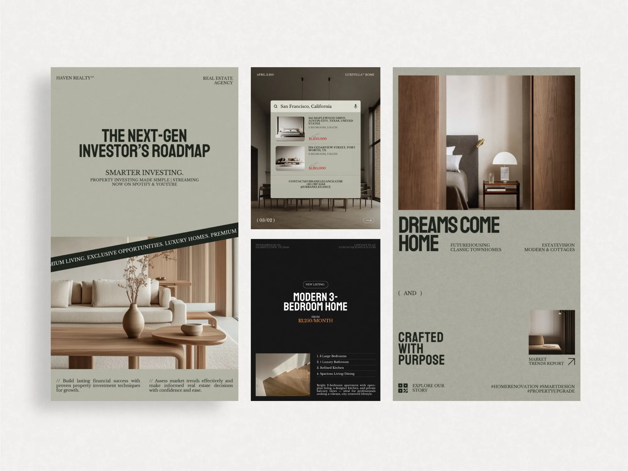 Engaging Instagram post and story templates in 1080x1350 PX, crafted for realtors, offering a sleek aesthetic for impactful real estate marketing content.