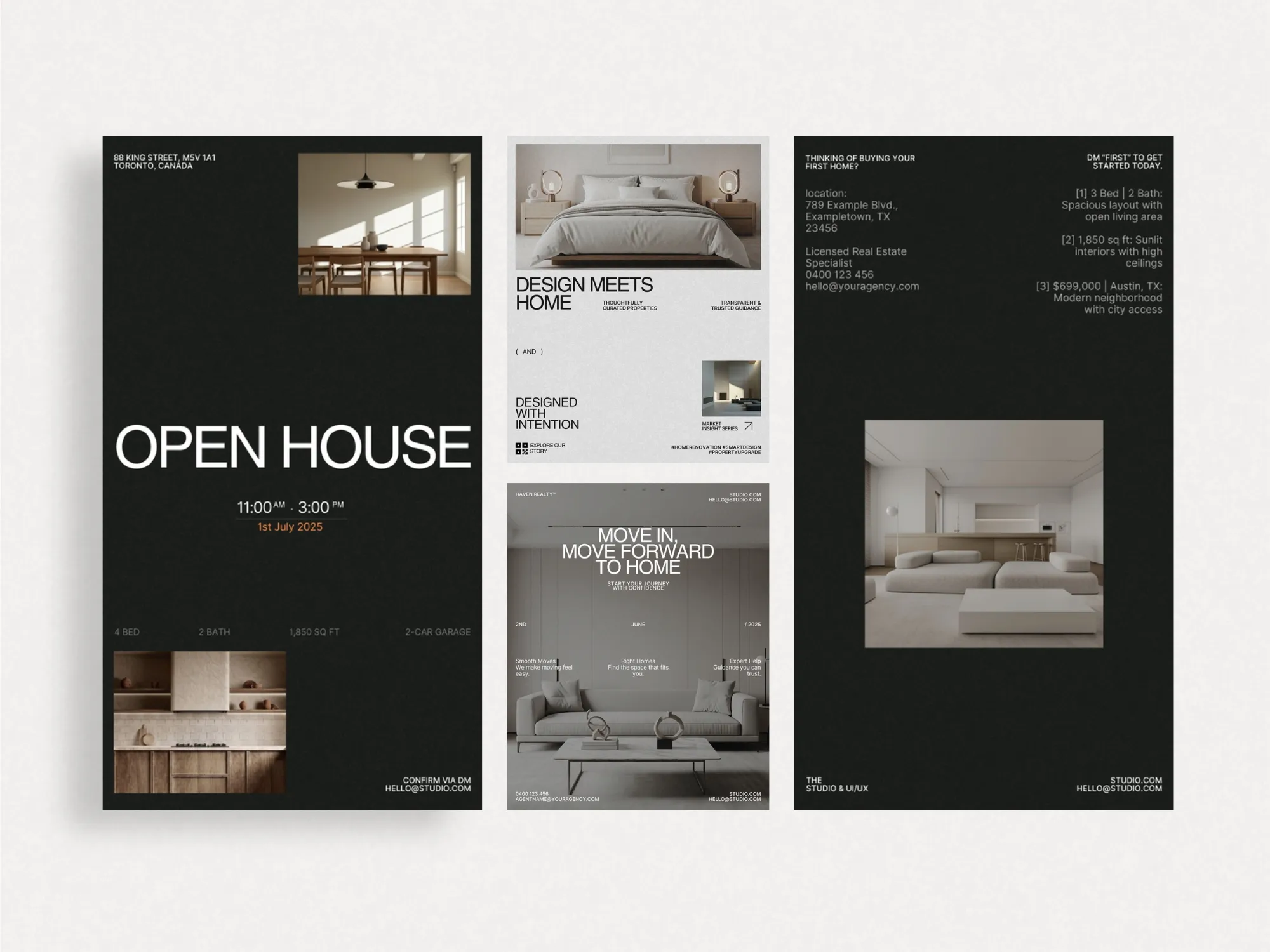 Versatile 80-template collection for real estate professionals; clean layouts specifically designed for attracting engagement on Instagram.