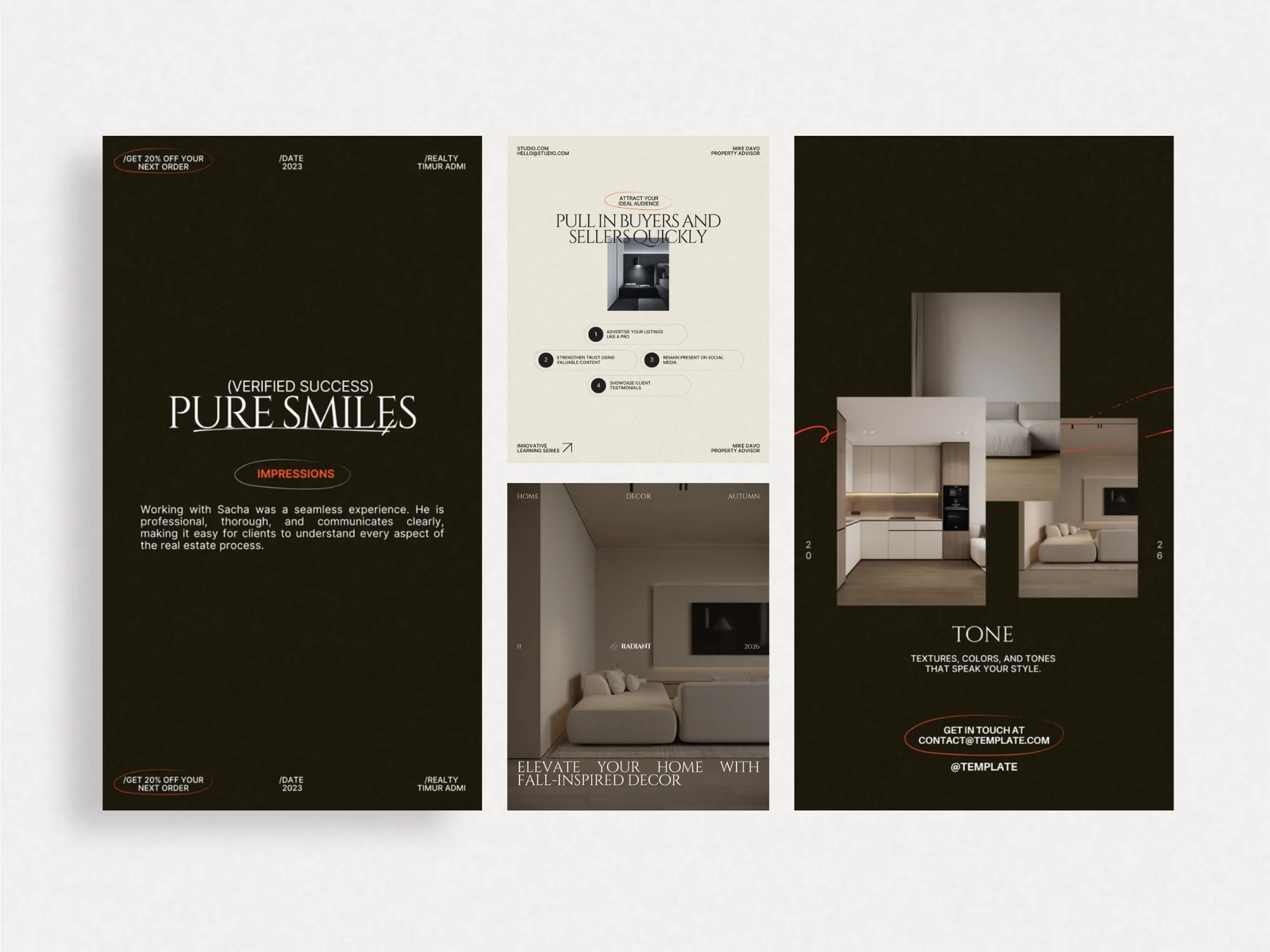 Professional real estate post templates showcasing stunning layouts in 1080x1350 PX, tailored for agents to elevate their Instagram branding efforts.