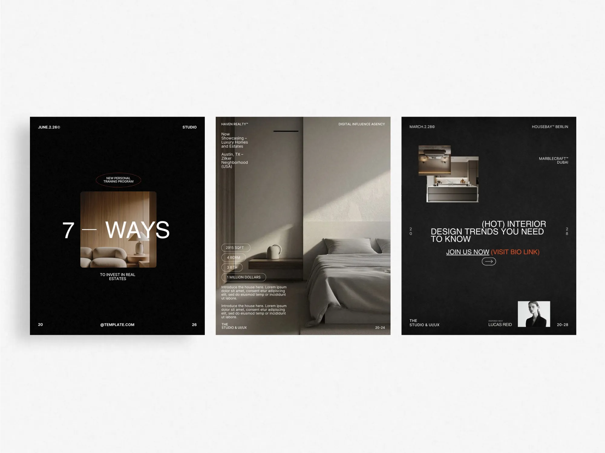 Professional Canva realtor marketing kit featuring 120 property listing posts, designed to promote real estate agents and their listings effectively.