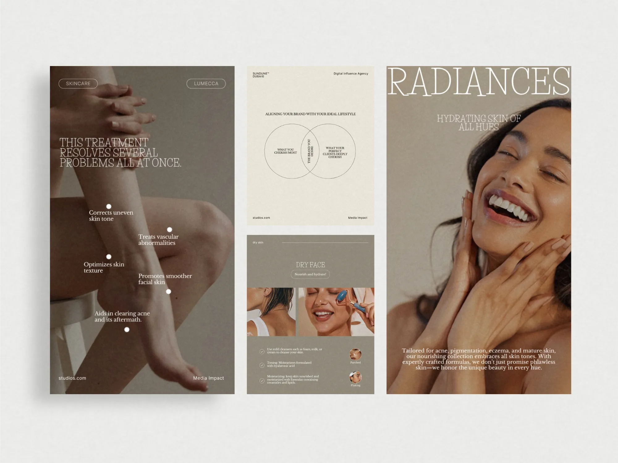 Stylish skincare content kit designed for Instagram posts, highlighting ingredient benefits and transformations in a visually appealing format.