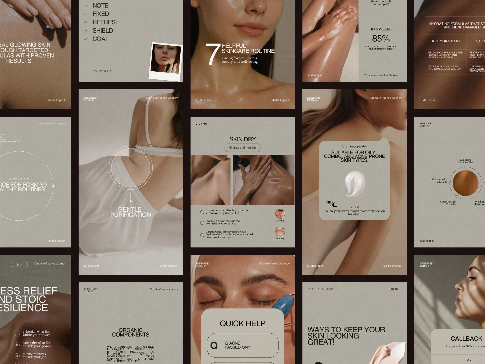 Chic Instagram story template featuring a calming routine, designed to resonate with estheticians and salons using Canva dimensions.