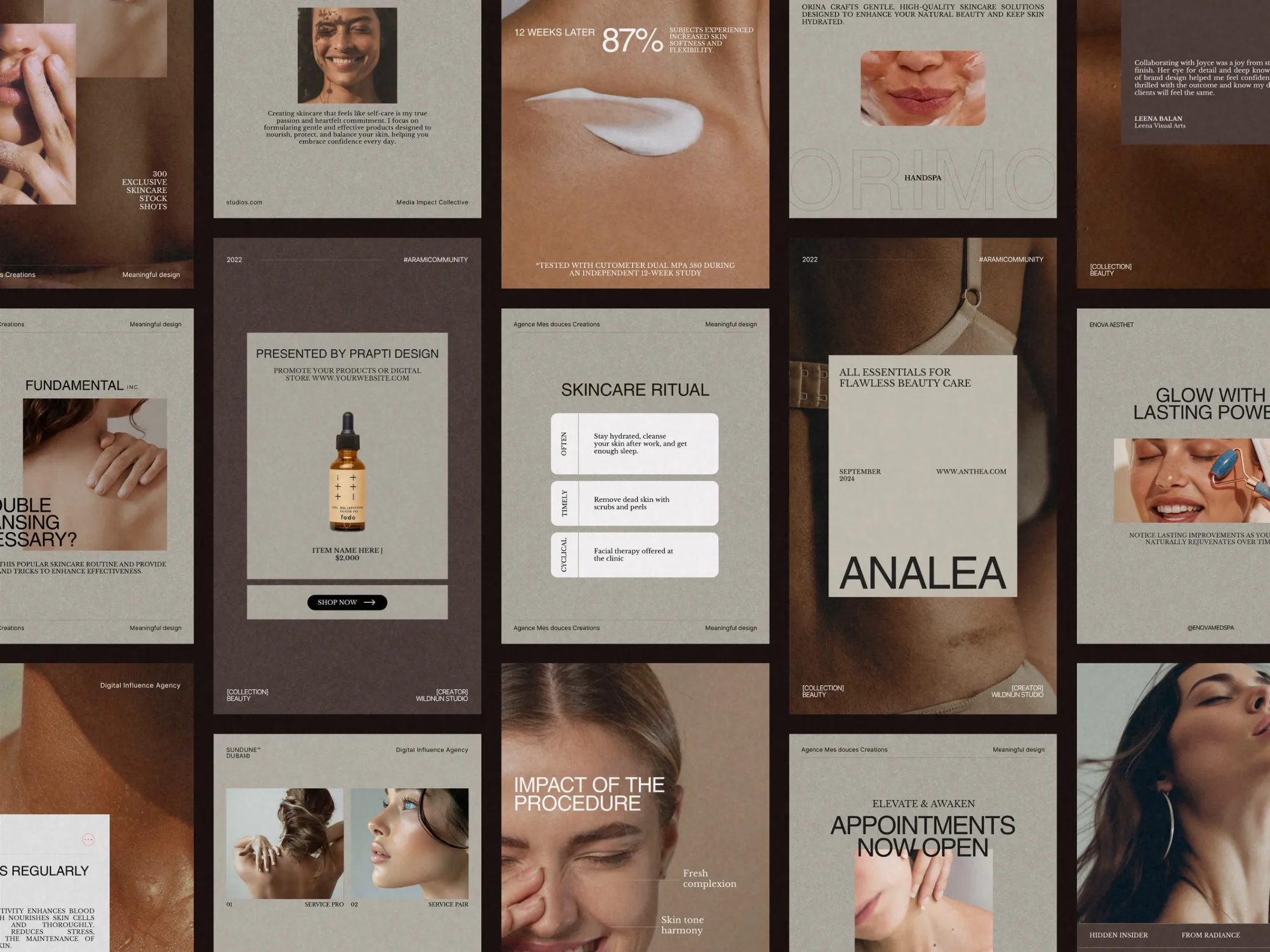 Visually appealing Canva templates designed for skincare posts, highlighting key ingredients and skincare tips, optimized for Instagram dimensions of 1080x1350 PX.