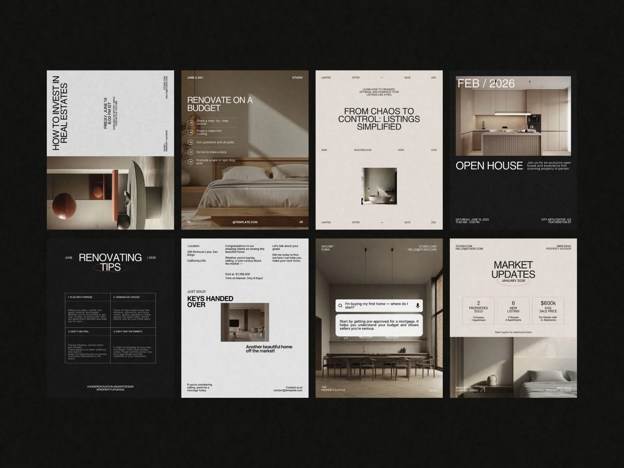 Engaging 1080x1350 PX Canva real estate Instagram post templates that allow brokers to create professional marketing content quickly.