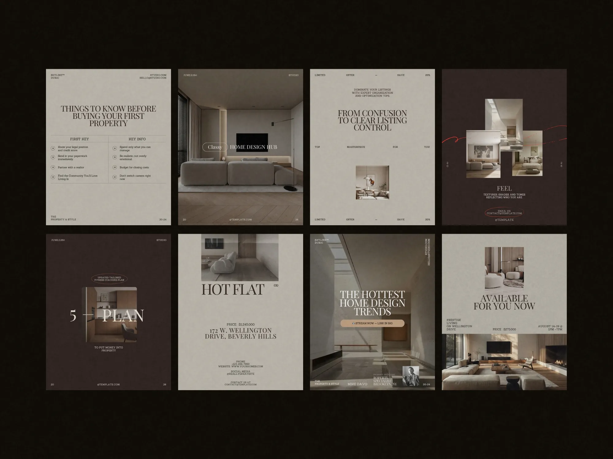 Stylish and modern Instagram post design for property listings, a digital download by Prapti Design, compatible with Canva for easy edits.