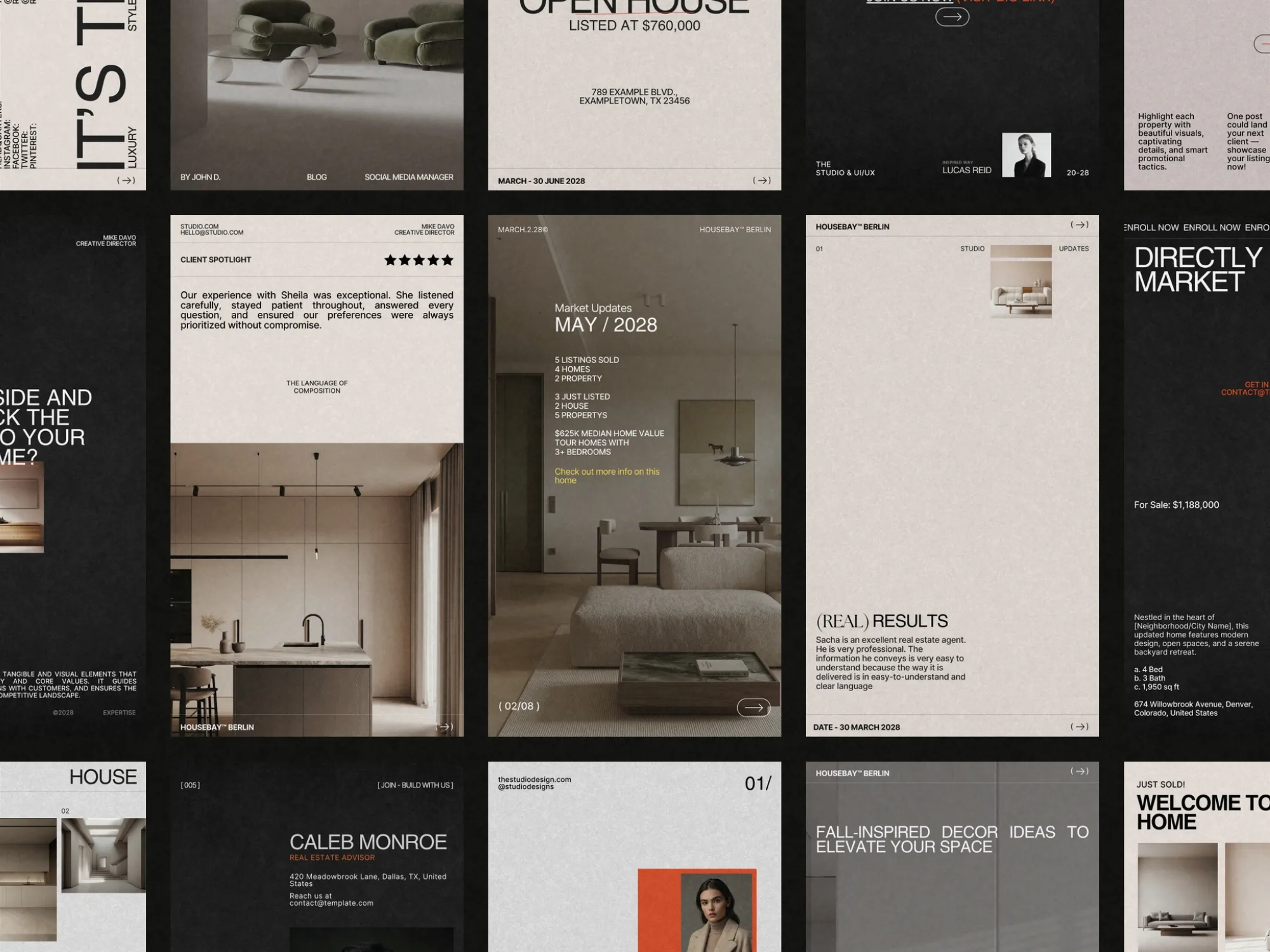 High-quality Instagram story templates for real estate, ready to promote listings and market updates in a visually striking format.
