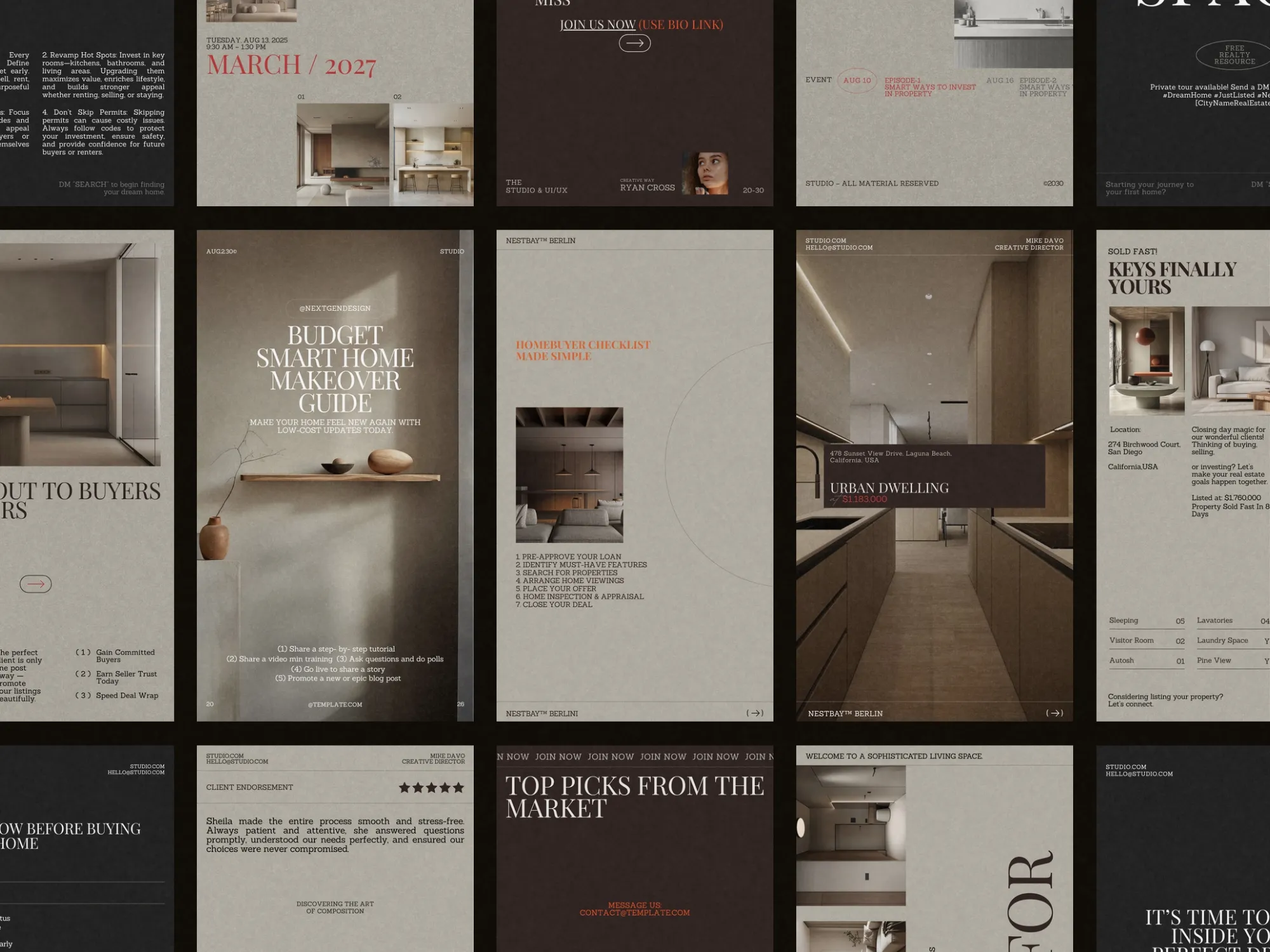 Visually engaging Instagram story templates in 1080x1920 PX format, perfect for real estate brokers to share insights and local market trends.