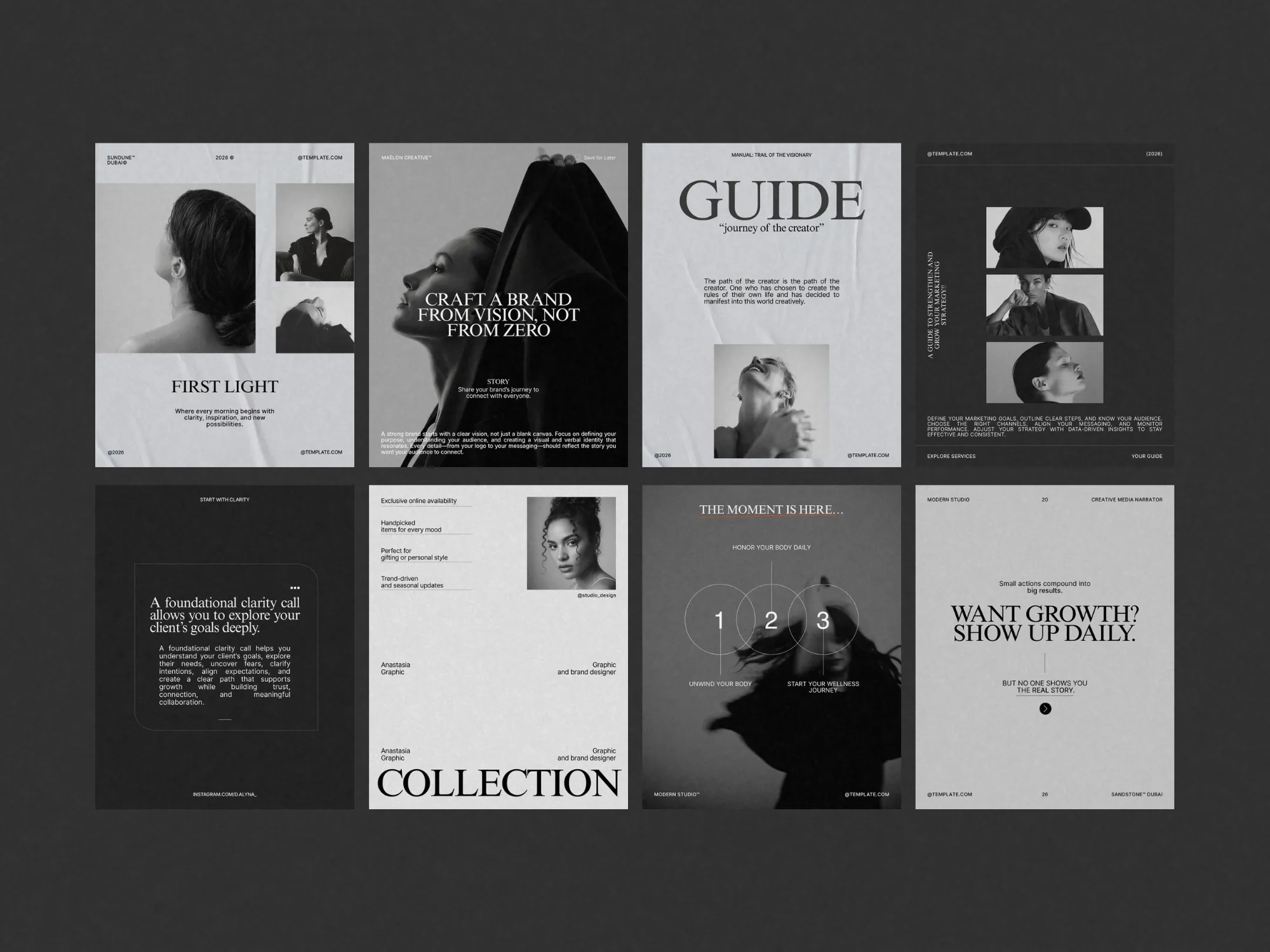 Stylish Instagram marketing post templates designed in Canva, enabling brands to efficiently craft professional content.