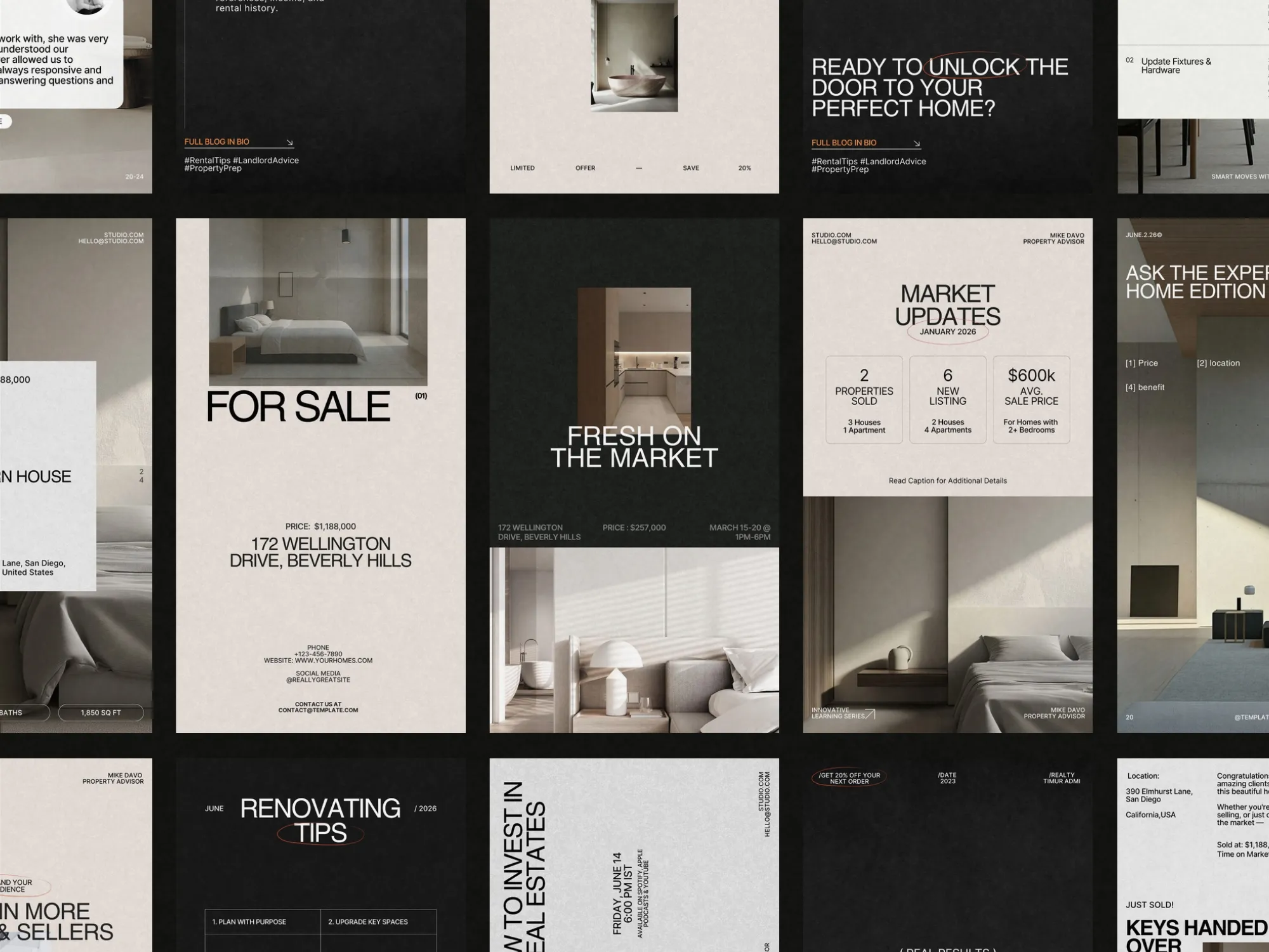 Professional Canva property tour stories that enhance your Instagram presence, featuring elegant layouts for real estate marketing.